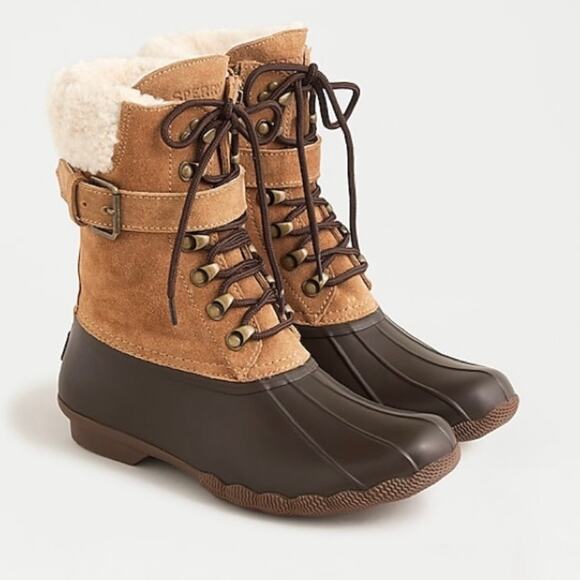 NEW Sperry x J.Crew Shearwater Buckle Snow Duck Boots Carmel Suede 10 M - Picture 15 of 15